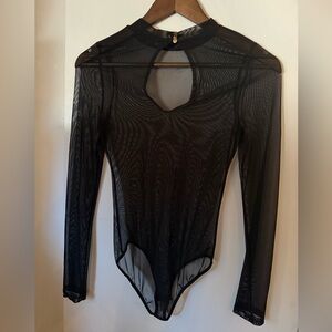 Black mesh see-through bodysuit with small opening on back Size small